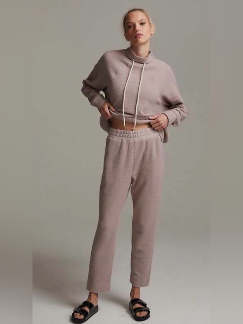 Varley Maceo textured sweat top & matching pants Set, mauve marl color Small
